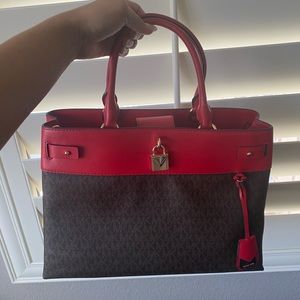 Michael Kors LG Satchel (brn/brt red)